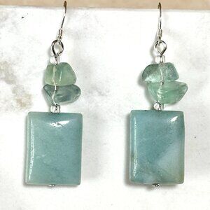 2/$20, Genuine Teal Amazonite & Fluorite Gemstone Sterling Silver Hook Earrings